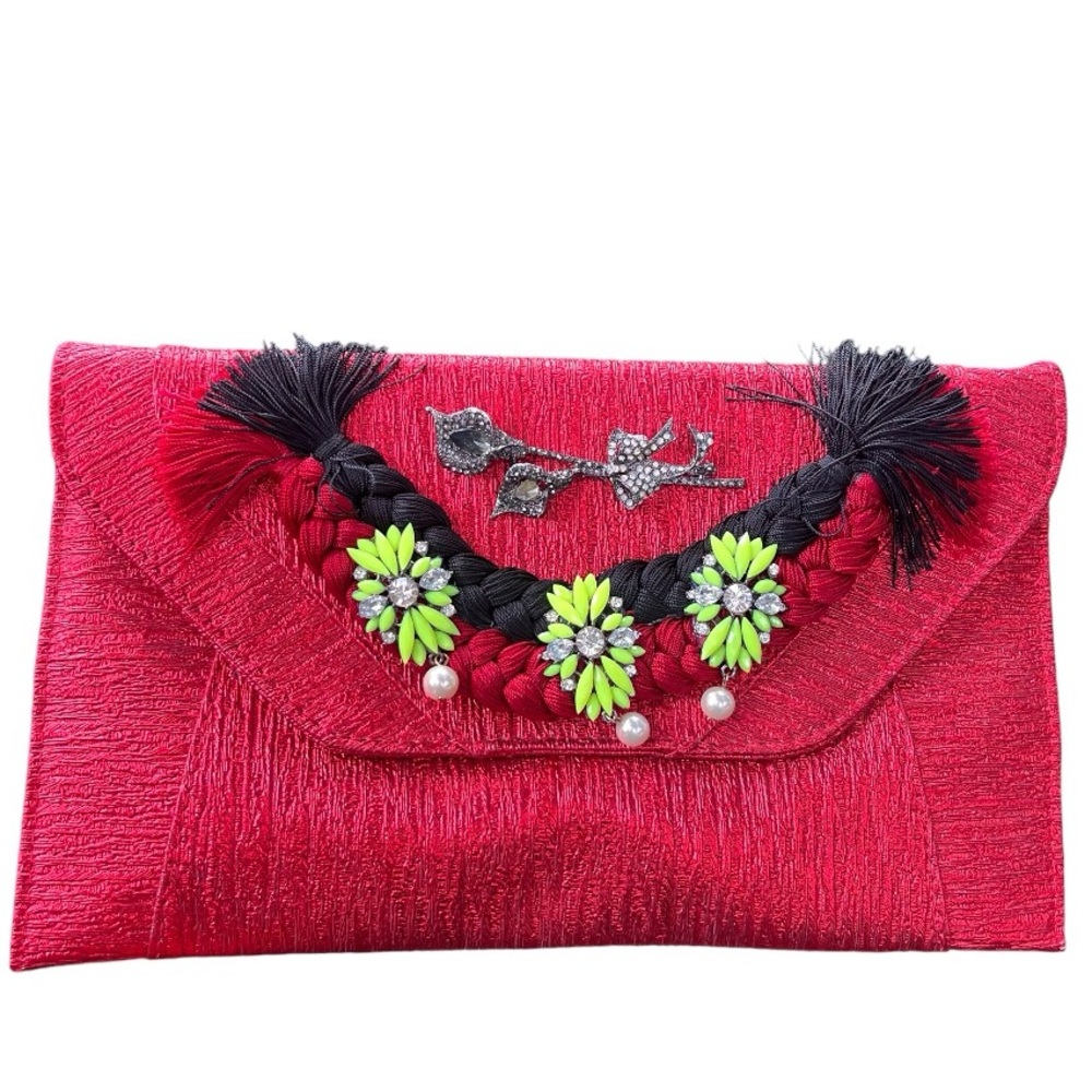 Iris Lane Red Clutch Fabric with Rhinestone Purse